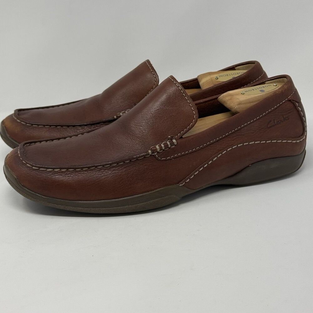 Clarks Markman Plain Men’s Brown Leather Slip-On Loafers Shoes Size 9.5 Wide